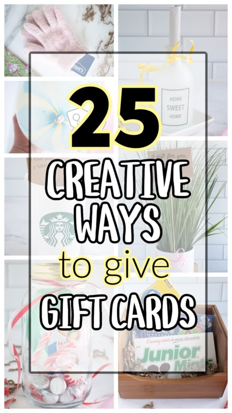 Gift Card Prize Ideas, Gift Card With Candy, Fun Ways To Wrap A Gift Card Creative Ideas, Gift Card Wrapping Ideas Birthday, Creative Gift Giving Ideas, Gift Card Birthday Presentation, Gift Certificate Presentation Ideas, Ways To Display Gift Cards As A Gift, Small Gift With Gift Card