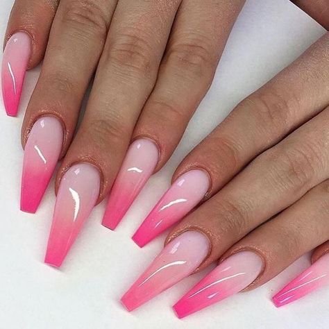 Pastel Pink Nails, Pink Ombre Nails, Ombre Nail Designs, Ballerina Nails, Summer Acrylic Nails, Pink Acrylic Nails, Acrylic Nails Coffin, Coffin Nails Designs, Nail Shapes