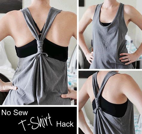 DIY T-Shirt Hack  No Sewing Required! Tshirt Modification, Diy Shirts No Sew, Diy Tee Shirt, No Sew Tank, Zumba Shirts, Pola Blus, Diy Cut Shirts, Clothes Upcycle, T Shirt Hacks