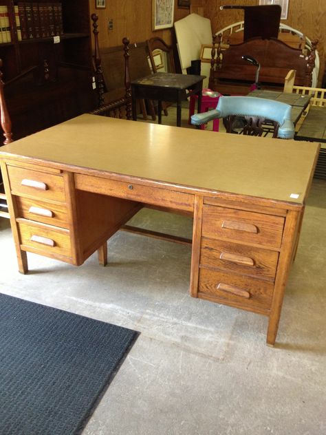 Vintage oak desk John Proctor, Vintage Oak Desk, Attic Office, Desk Setups, Oak Desk, Desk Setup, Furniture Companies, Corner Desk, Office Desk