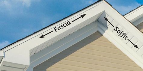 Check out my tips for painting exterior soffits and fascia boards. House Trim Exterior, Painting Gutters, Roof Soffits, Soffit Ideas, Fascia Board, Exterior House Ideas, House Trim, Home Fix, Painting Trim