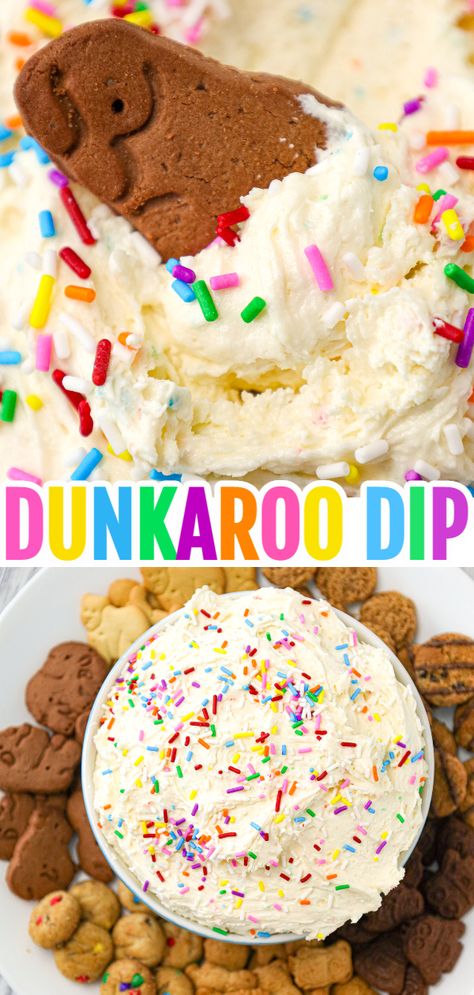 Dunkaroo Dip is a simple and delicious funfetti cake batter dip recipe that will remind you of the childhood treat. Treat Days At Work, Dunkaroo Frosting Recipe, Dunkaroos Dip Recipe, Kids Dips Recipes, Dunk A Roo Dip Recipe, Cake Dip Funfetti, Cool Wipe Dessert, Dunkaroo Frosting, Dunkaroo Cake