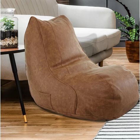 Ebern Designs Small Faux Leather Bean Bag Chair & Lounger & Reviews | Wayfair.ca Bin Bag Chair, Brown Bean Bag, Leather Bean Bag Chair, Leather Bean Bag, Faux Fur Bean Bag, Fur Bean Bag, Teen Lounge, Bean Bag Lounger, Large Bean Bags