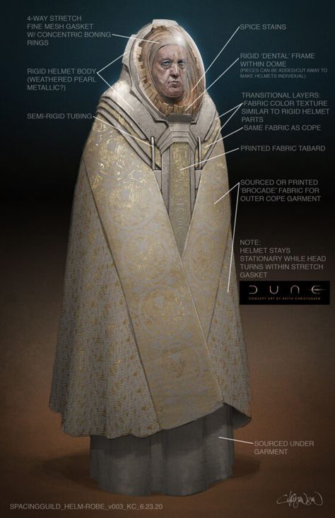 keith-christensen-spacingguild-helm-robe-v003-kc-6-23-20 Dune Costume Design, Guild Aesthetic, Dune Oc, Dune Clothing, Dune Concept Art, Dune Atreides, Dune Fashion, Dune Aesthetic, Feyd Rautha