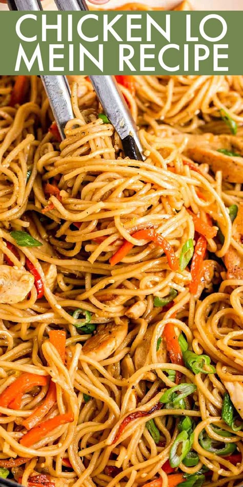 Quick and easy homemade Chicken Lo Mein recipe! Soft egg noodles tossed with chicken and vegetables in flavor-packed soy sauce, ready in just 30 minutes! Chicken Low Main Recipes, Tainan Noodles Recipe, Chicken Low Main, Chicken With Noodles Recipes Easy, Egg Noodle Chicken Recipes, Cantonese Egg Noodle Recipes, Lo Mein Noodles Easy, Chicken Lo Mein Recipe Easy, Low Mein Recipe