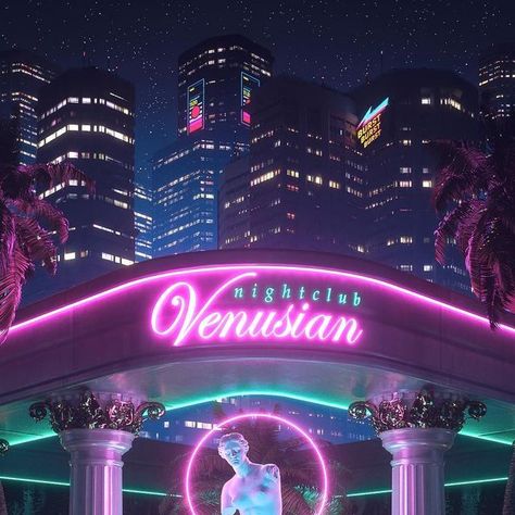 Maldo on Instagram: "“The Venusian” - I’m back! Finally managed to finish up this piece. This one is definitely inspired by GTA Vice City’s Malibu nightclub. I wanted to make an alternate/modernized version while we hope to get a new Vice City installment by @rockstargames. **Note: The nightclub’s name had to be changed in order to avoid any sort of copyright infringement // @motiondesigners #synthwave #80s #retro #90s #retrowave #outrun #render #3dart #neonlights #vaporwave #palmtrees #miamibeach #retrofuturism #testarossa #gtav #gtavicecity #mdcommunity #gtavi #aesthetic #exoticcars #rockstargames #thegraphicspr0ject #v1sual_heroes" Gta Vice City Aesthetic, Vice City Aesthetic, 80s Nightclub, 80s Miami Aesthetic, Retrofuture Aesthetic, Miami 90s, Gta Tattoo, Miami Vice Aesthetic, Outrun Aesthetic