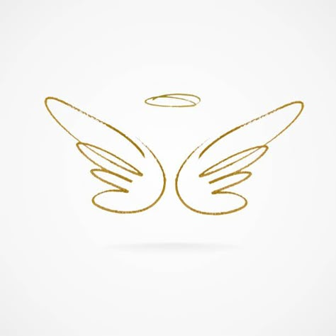 Angel Wing Illustration, Angel Vector Illustration, Wings Line Art, Angel Logo Design Ideas, Line Art Angel, Angels Illustration, Cute Angel, Angel Line Art, Angel Outline Tattoo