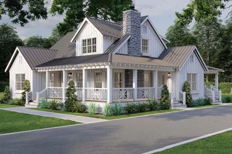 Rustic Country House Plan with Loft Overlook - 1836 Sq Ft - 70879MK | Architectural Designs - House Plans Rustic Country House, Open Floor Plan Kitchen, House Plan With Loft, Rustic House Plans, L Wallpaper, Cottage Floor Plans, Farmhouse Floor Plans, Cabin House Plans, Country House Plan