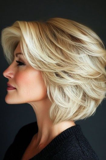 Save this pin for the best layered bob hairstyles for women over 50. The feathered bob comes with airy, light layers that make your hair feel like it’s floating on a cloud. The feathered effect is what really sets this look apart. It adds softness and makes the bob feel more relaxed and easygoing. Feathered Bob Hairstyles, Layered Bob Haircuts For Women, Feathered Hair Cut, Feathered Bob, Short Layered Bob Haircuts, Layered Bob With Bangs, Layered Bob Haircuts, Light Layers, Layered Haircuts For Medium Hair