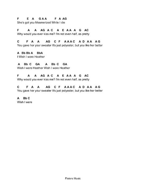 Flute Sheet Music: Heather Heather On Piano, Heather Conan Gray Piano Sheet Music, Heather Piano Letters, Conan Gray Piano Notes, Piano Letters Songs, Free Flute Sheet Music, Piano Letters, Piano Songs Chords, Flute Songs