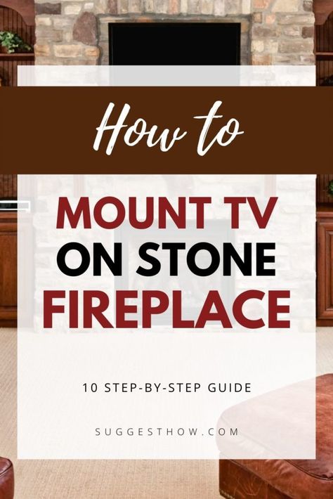 Tv On Rock Fireplace, Tv Above Stone Fireplace Ideas, Hanging Tv Over Brick Fireplace, Rock Fireplace With Tv, Stone Fireplace Tv Mount, Tv Mounted On Stone Fireplace, How To Mount Tv On Stone Fireplace, Mounting Tv On Stone Fireplace, Tv Mount On Stone Fireplace