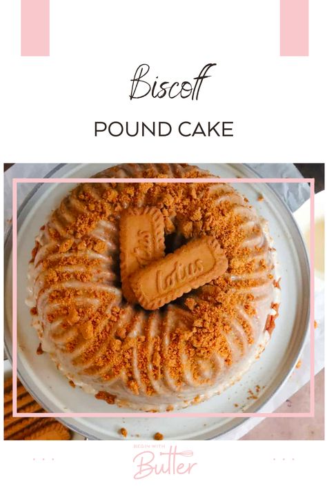 The Biscoff Cake is an exquisite pound cake dessert that delights with its rich, buttery base and distinctive spiced caramel flavor. Each slice is dense yet tender, infused with the deep sweetness of Biscoff cookies. The crowning glory of this cake is the crumbled Biscoff texture on top — offering a satisfying bite that echoes the nostalgic taste of Lotus Biscoff biscuits in each decadent forkful. A special, nostalgic treat for your taste buds in under 5-7 hours. Biscoff Cream Cheese Pound Cake, Biscoff Pound Cake Recipe, Biscoff Cookie Butter Pound Cake, Biscoff Bundt Cake, Biscoff Pound Cake, Biscoff Cake Recipe, Pound Cake Dessert, Cookie Butter Cake, Lush Desserts