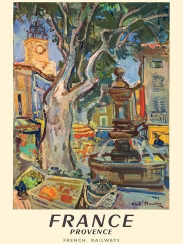 size: 12x9in Art Print: Provence France - Vintage French National Railways Travel Poster, 1957 by André Planson : French Poster, Art Print Display, Island Art, Provence France, Art Masters, Vintage Travel Posters, French Art, Vintage Poster, Giclee Art