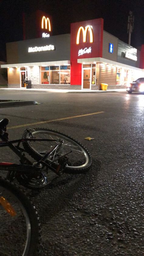 Cycle Ride Aesthetic, Aesthetic Bike Ride, Aesthetic Pov, Mac Donalds, Ride Aesthetic, Aesthetic Bike, Night Bike Ride, Night Biking, Cycle Ride