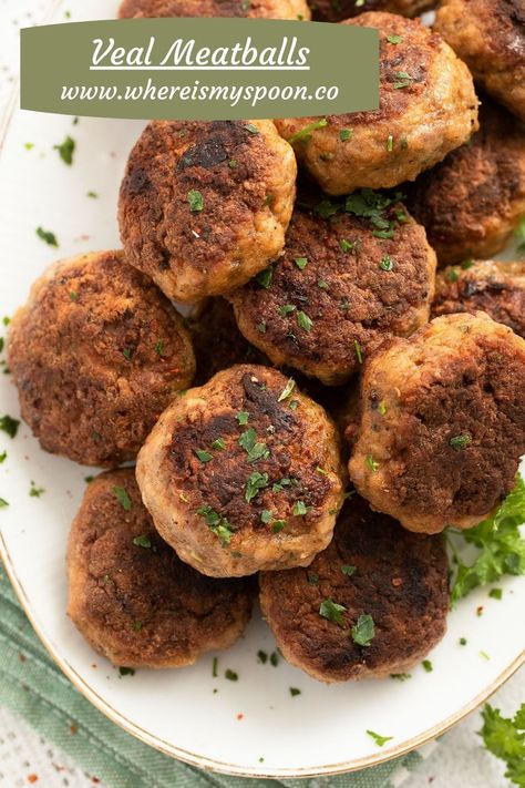 Ground Veal Meatballs, Veal Meatballs Italian, Ground Veal Recipes Easy, Meatballs In Oven, Ground Veal Recipes, Veal Meatballs Recipe, Lamb Shanks Slow Cooker, Ground Veal, Veal Meatballs