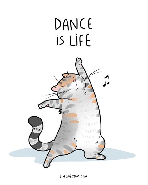 Lingvistov | Gift Shop on Instagram: “A quick drawing for Ilan and Luna the Cat ♥️ you shine - Lingvistov.com #funny #illustration #doodle #drawing #cute #quotes #jokes #comics…” Circus Characters, Dancing Animals, Dancing Drawings, Dancing Cat, Cat Comics, Cat Character, Dance Life, Dance Art, Animal Fashion