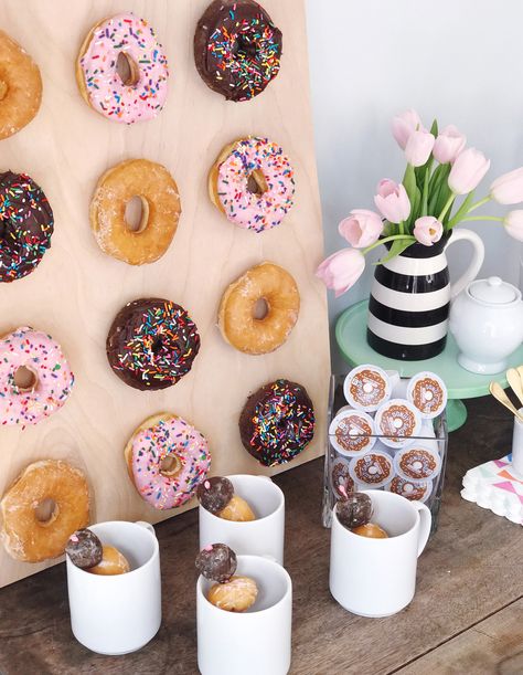 Donut and Coffee Bar Brunch. – DomestikatedLife Donut And Coffee Bar, Coffee Bar Brunch, Outdoor Brunch Party, Festive Napkins, Coffee Bar Party, Donut And Coffee, Graduation Brunch, Outdoor Brunch, Donut Bar