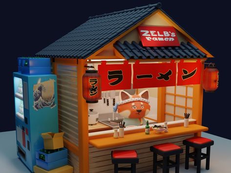 Minecraft Halloween Ideas, Booth Kitchen, Mini Restaurant, 3d Mascot, Japan Building, Isometric Building, Japanese Street Food, Ramen Shop, 3d Blender