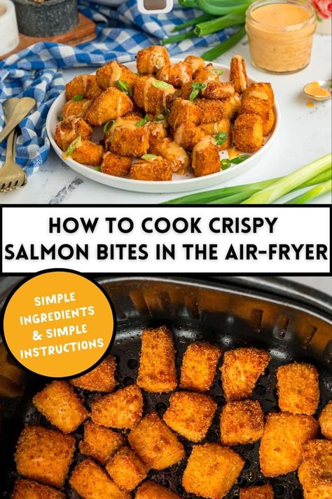 Air Fryer Crispy Salmon Bites, Fish Bites In Air Fryer, Crunchy Salmon Bites, Panko Crusted Salmon Air Fryer, Breaded Salmon Bites Air Fryer, Breaded Salmon Bites, Salmon Bits In Air Fryer, Crispy Salmon Bites Air Fryer, Salmon Nuggets Recipe