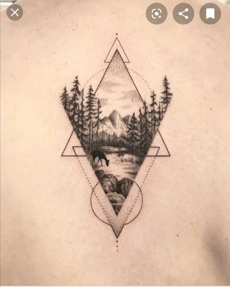 Moutain Tattoos, Natur Tattoo Arm, Geometric Mountain Tattoo, Cool Nature, Tattoo Nature, Compass Tattoo Design, Triangle Tattoos, Landscape Tattoo, Geometric Mountain