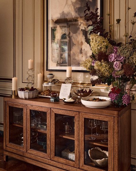 How chef @romillynewman does Thanksgiving— “My mother and grandmother really imparted this sense of laissez faire entertaining, and making beautiful, intentional choices that allow you to let go and enjoy yourself once the guests arrive.” Glass Credenza, Wood And Glass Door, Modern Moodboard, Tiered Serving Stand, Crystal Pillar, Serving Stand, Pillar Candle Holder, Large Candle Holders, Crystal Candle Holder