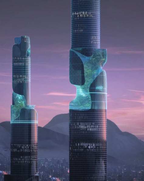 Neo Futuristic Architecture, Unique Skyscrapers, Cyberpunk Skyscraper, Tower Design Architecture, Sci Fi Tower, Neo Futurism Architecture, Luxury Skyscraper, Futuristic Tower, Skyscraper Concept