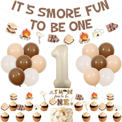 S'more 1st Birthday Party Decorations - It’s S’more Fun to Be One Banner Cake Topper with Smore Themed Birthday Garland Cupcake Toppers for Boy Girl, Bonfire Camping First Bday Party #ad #firstbirthday #firstbirthdaythemes #firstbirthdaypartyideas #firstbirthdaypartysupplies #itssmorefuntobeone #smores #smoresbirthday #smoresparty First Birthday Smores Theme, Fall Themed 1st Birthday Boys, It’s Smore Fun Being One, S'more Fun To Be One, It’s S’more Fun To Be One, Fall Birthday Party Ideas For Baby Boy, S’mores Themed First Birthday, Its Smore Fun Being One, Smore Themed First Birthday