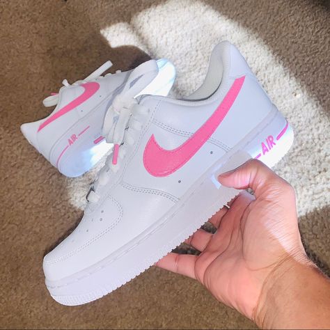 Custom Pink Air Force 1 *Any Color Paint Available * This Item Is Unisex So Anyone Can Rock This All Sizes Are Available Please Allow 5-7 Business Days For Delivery #Streetwear #Nike Hot Pink Nike Air Force 1, Pink Custom Air Force, Pink Af1, Pink Air Force 1, Neon Nike Shoes, Nike Shoes Custom, Cortez Shoes, Air Force 1 Outfit, Cute Casual Shoes