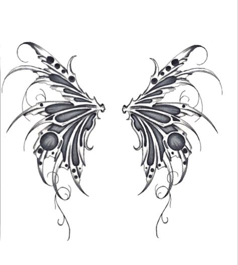 Goth Fairy Wings Tattoo, Dark Fairy Wings Tattoo, Gothic Fairy Wings Tattoo, Dark Fairy Wings Drawing, Fairy Wings Sketch, Fairy Wings Tattoo On Back Women, Fairy Wing Drawing, Pixie Wings Tattoo, Fairy Wings Tattoo