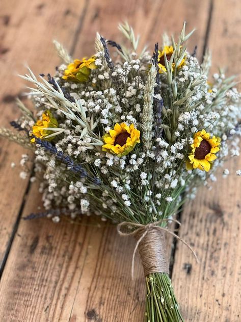 Flower Bouquet Sunflower, Sunflower Wedding Flowers, Wedding Flowers Dried, Dried Wedding Bouquet, Bouquet Sunflower, Dried Gypsophila, Dried Sunflowers, Bouquet Dried Flowers, Gypsophila Bouquet