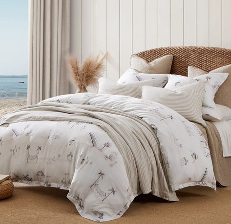 10 Holiday Guest Room Must-Haves Coastal Guest Bedroom, Coastal Bedding Sets, Queen Size Comforter Sets, Coastal Bedding, Queen Size Comforter, Casual Coastal, Striped Duvet Covers, Coastal Boho, King Size Duvet