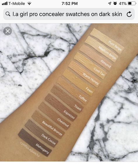 La Girl Pro Concealer Swatches, Dark Skin Foundation, La Girl Concealer, Concealer Swatches, Diy Concealer, Revolution Palette, Instant Age Rewind Concealer, La Girl Pro Concealer, 2021 Makeup