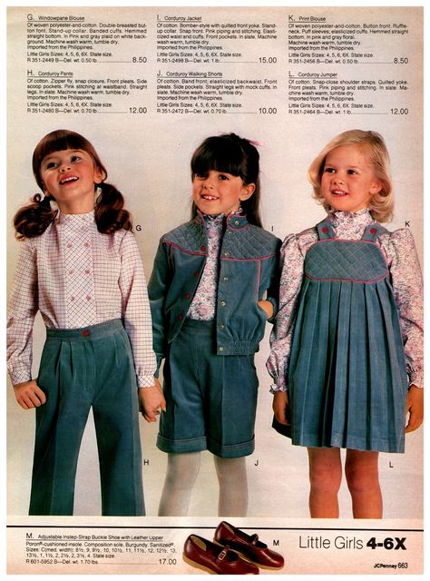 Windowpane blouses, print blouses, and corduroy pants, shorts, jackets and jumpers - Click Americana 80s Fashion Kids, 80s Clothes, 80s Outfits, Fnaf Au, 1980s Kids, Oc Aesthetic, Secret Party, Child Clothes, Vintage Kids Clothes