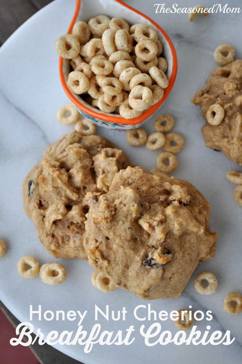 Healthy Honey Nut Cheerios Breakfast Cookies for my Big G Cereal Heroes! Low Sugar Breakfast, Toddler Muffins, Honey Nut Cheerios, The Seasoned Mom, Breakfast Cookies Healthy, Healthy Honey, Eat Cookies, Bowl Of Cereal, Honey Nut