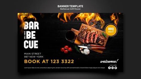 Barbeque Design, Bbq Theme, Bbq Night, Restaurant Poster, Free Psd Flyer Templates, Free Psd Flyer, Restaurant Flyer, Creative Flyer Design, Psd Flyer Templates