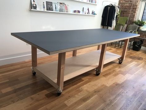 Seamstress Table — wickham solid wood studio Modern Sewing Table, Rolling Work Table, Large Work Table, Studio Work Table, Atelier Table, Seamstress Studio, Atelier Interior, Creative Studio Space, Design Studio Workspace