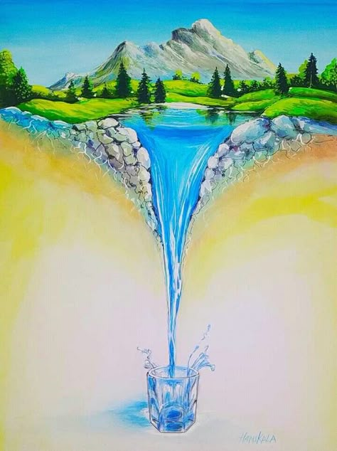 Save Water Wall Painting, Save Water Poster Drawing, Beautiful Paintings Of Nature, Mother Earth Art, Landscape Painting Watercolor, 3d Wall Painting, Best Nature Wallpapers, Best Of Luck, Landscape Art Painting