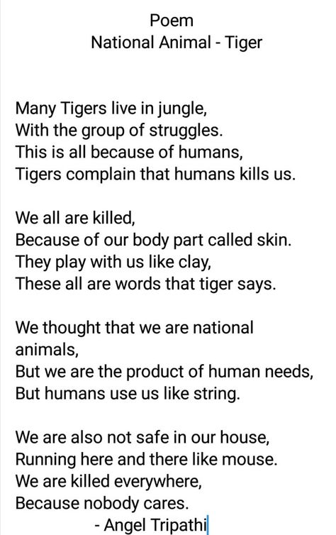 This poem tells about the struggles faced by a Tiger in jungle. 🐯 Tiger In Jungle, Ant Crafts, Poetic Quotes, Poems In English, Save The Tiger, English Newspaper, Watercolor Tiger, English Newspapers, Poetic Quote