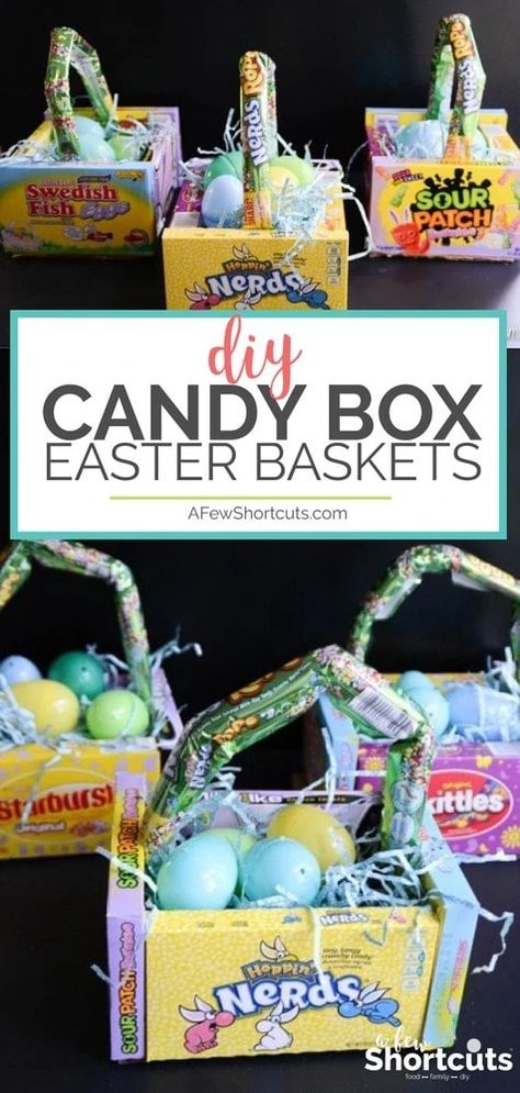 Candy Box Easter Basket, Easter Candy Crafts, Easter Baskets To Make, Candy Arrangements, Candy Easter Basket, Easter Sweets, Thrifty Thursday, Candy Basket, Amazing Crafts