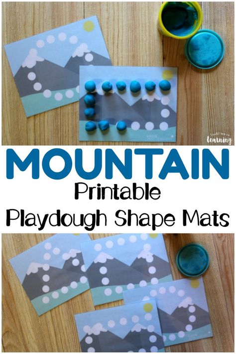 Help little ones practice fine motor skills and recognizing basic shapes with these fun printable mountain playdough shape mats for kids! #preschool #finemotor #kidsactivities #prek #homeschool #homeschooling Mountain Art Preschool, Mountain Activities For Kids, Playdough Shape Mats, Mountain Crafts For Kids, Preschool Playdough Mats, Mountain Craft, Preschool Playdough, Prek Homeschool, Mountain Crafts