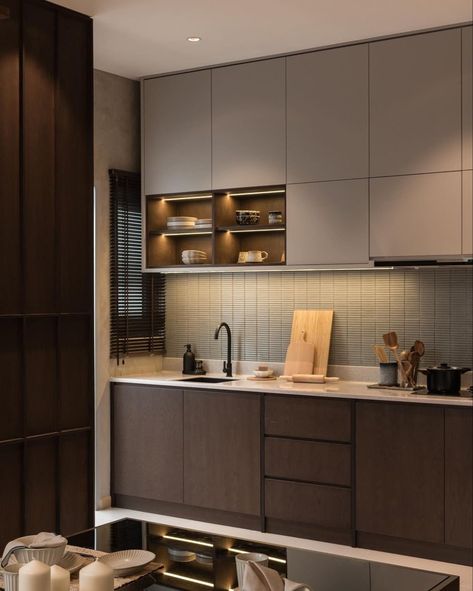 Kitchen Cabinets Malaysia, Malaysia Kitchen Design, Dry And Wet Kitchen Design Malaysia, Kitchen Ideas Malaysia, Kitchen Malaysia, Melamine Kitchen Cabinets, Kitkat Tiles, Japandi Style Kitchen, Kitchen Cabinets Color Combination