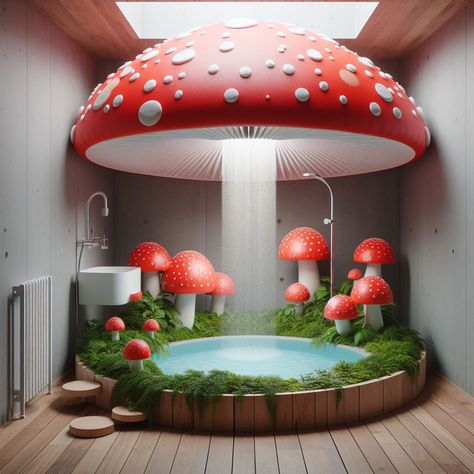 Welcome to the whimsical world of bathroom design, where innovation meets functionality in the form of the mesmerizing Mushroom-Shaped Shower. Imagine Fantasy Interior Design, Mushroom Bathroom, Fantasy Interior, Unique Home Designs, Funny House, Simple Flower Design, Baby Bathroom, Diy Glass Bottle Crafts, Unique Shower