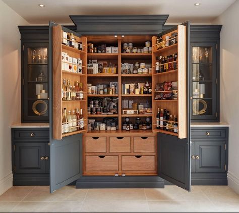 Edwardian Townhouse, Black Kitchen Ideas, Tom Howley Kitchens, Kitchen Larder Cupboard, Tom Howley, Key Kitchen, Breakfast Station, Organiser Cucina, Renovation House