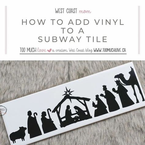 Cricut Subway Tile Projects, Subway Tile Crafts Cricut, Christmas Subway Tiles With Vinyl, Glass Tile Crafts Ideas, Subway Tile Crafts Ideas, Subway Tile Crafts, Vinyl On Wall, Glass Tile Crafts, Ceramic Tile Crafts