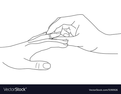 Hand With Ring Drawing, Wedding Card Drawing Ideas, Ring On Hand Drawing, Engagement Hand Drawing, Wedding Card Drawing, Wedding Outline Drawing, Wedding Drawing Couple, Engagement Ring Drawing, Ring Ceremony Couple Illustration