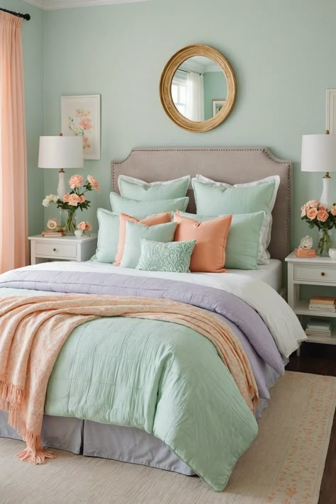 20 Amazing Summer Bedroom Ideas – ToolzView Seafoam Green Bedroom Ideas, Green And Turquoise Bedroom, Green Master Room, Green And Coral Bedroom, Mint Bedroom Ideas, Aqua Bedroom Ideas, Mint Green Bedroom Ideas, Traditional House Decor, Serene Bedroom Ideas