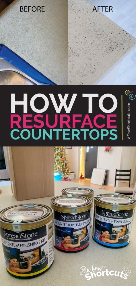 Diy Formica Countertops, Refinishing Countertops Diy, Diy Countertops Cheap, Countertop Refinishing Kit, Countertop Redo, Easy Home Renovations, Painting Kitchen Countertops, Resurface Countertops, Update Kitchen