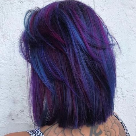 Vibrant Hair Color Ideas Summer, Dark Ombre Hair Color, Galaxy Hair Color, Ombre Hair Color Ideas, Dark Ombre Hair, Dark Ombre, Galaxy Hair, Bold Hair Color, Galaxy Colors