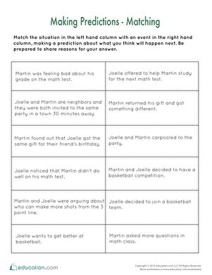 This quick activity will enable your students to practice the skill of making predictions. As an optional follow-up to this activity, have your students share their thinking: What evidence did they use to make their prediction? Third graders will especially benefit from this guided practice with making predictions during reading. #educationdotcom Making Predictions 2nd Grade, Making Predictions Activities 3rd Grade, Prediction Activities, Prediction Worksheet, Making Predictions Activities, Multiple Meaning Words Worksheet, Grade 1 Lesson Plan, Tutoring Resources, Predicting Activities