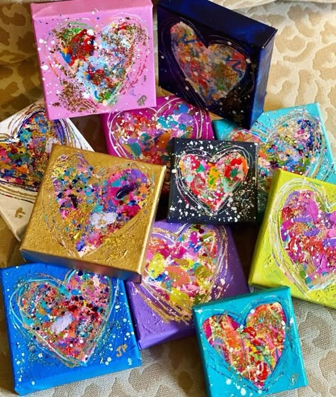 Confetti Art, Heart Art Projects, Valentine Projects, Art Journal Therapy, Intuitive Art, Valentines Art, Diy Canvas Art Painting, Mini Canvas, Preschool Art